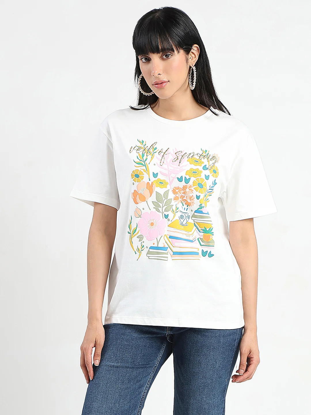 Madame Embroidered and Printed White Cotton T-shirt - Image 3