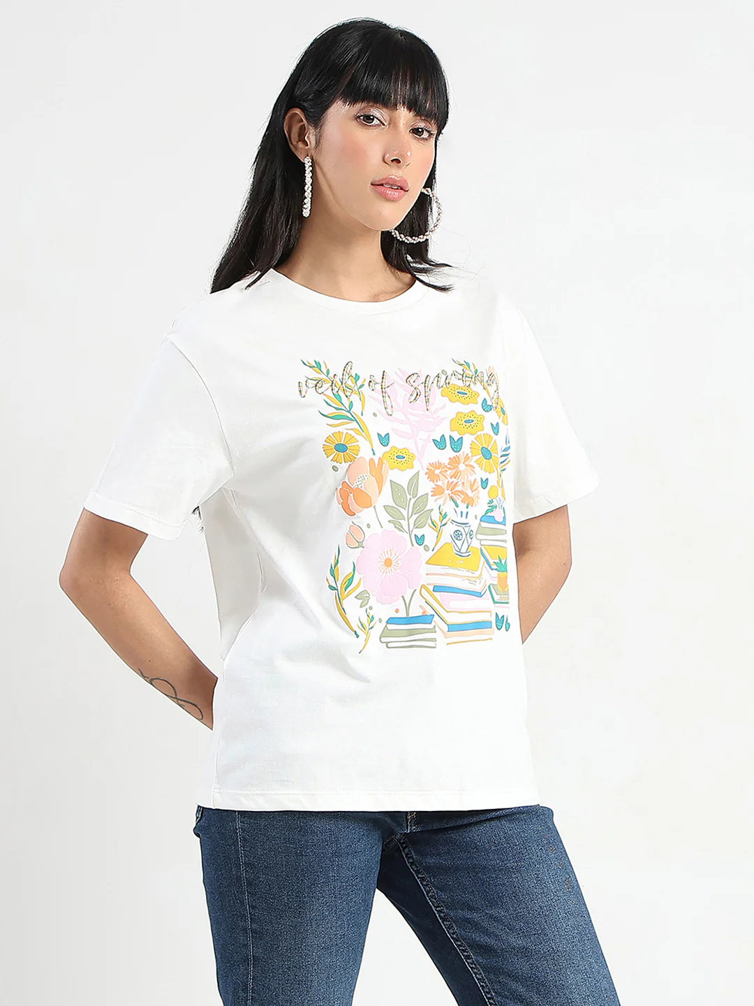 Madame Embroidered and Printed White Cotton T-shirt - Image 4