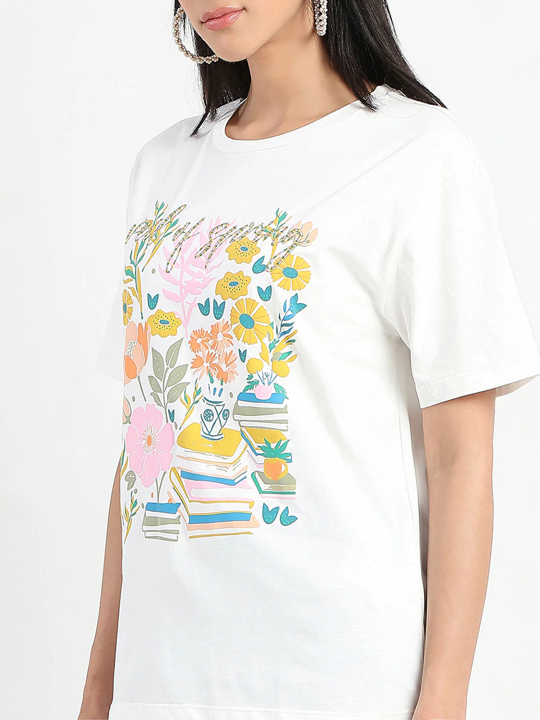 Madame Embroidered and Printed White Cotton T-shirt - Image 7