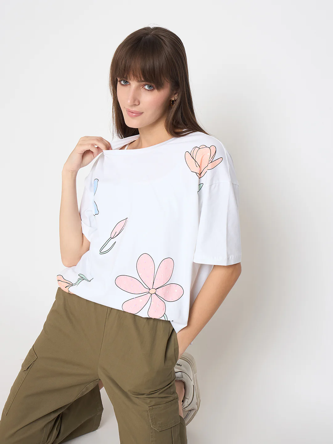 Madame Graphic Print Handwork Detail White Sinker T-shirt