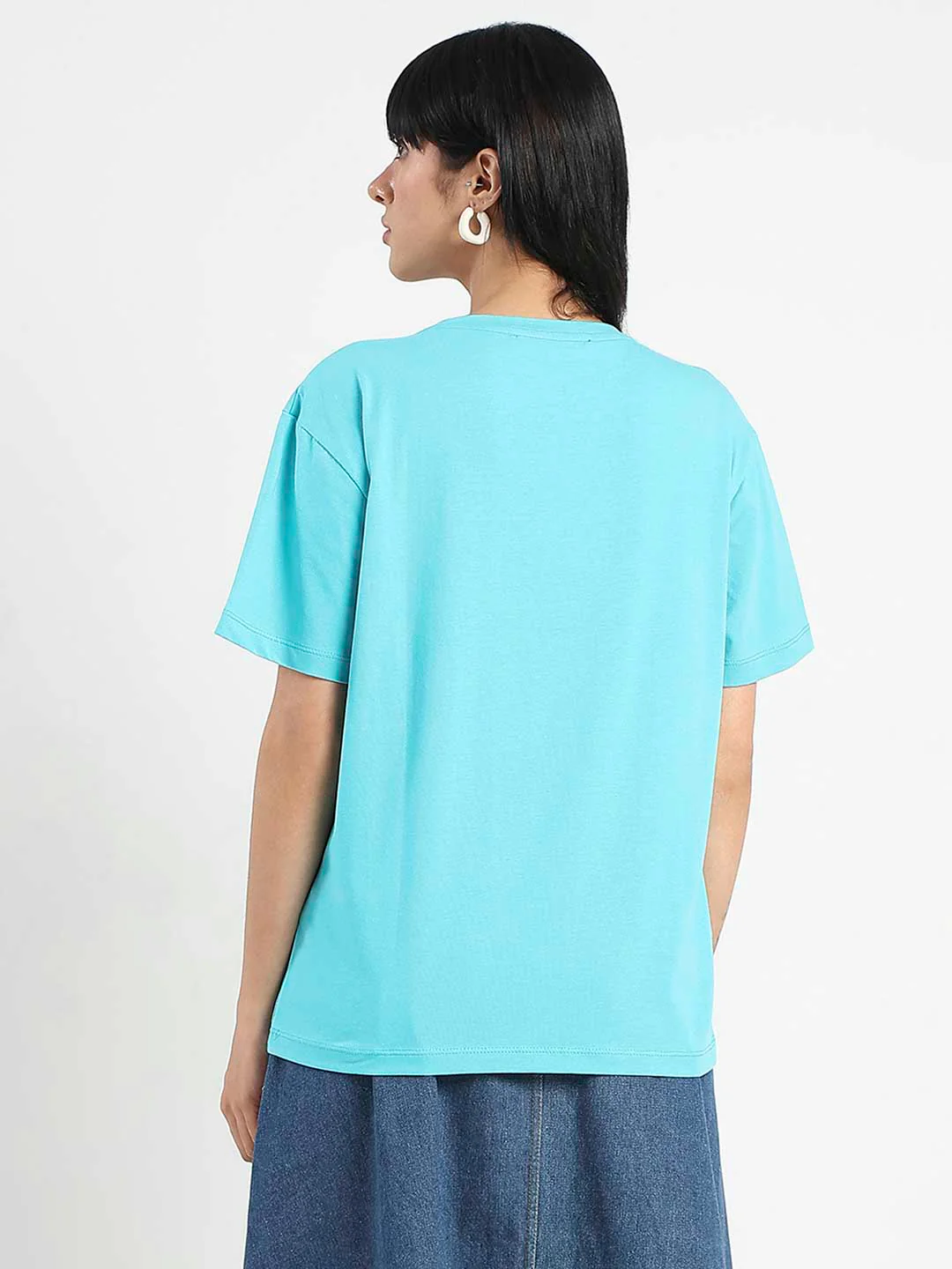 Madame Graphic Print Embellished Aqua Blue Sinker T-Shirt - Image 4