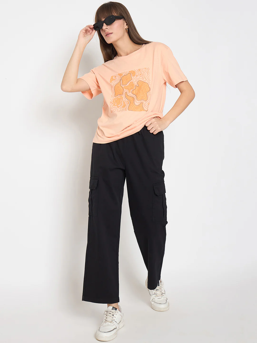 Madame Graphic Print Embellished Peach Sinker Tshirt - Image 2
