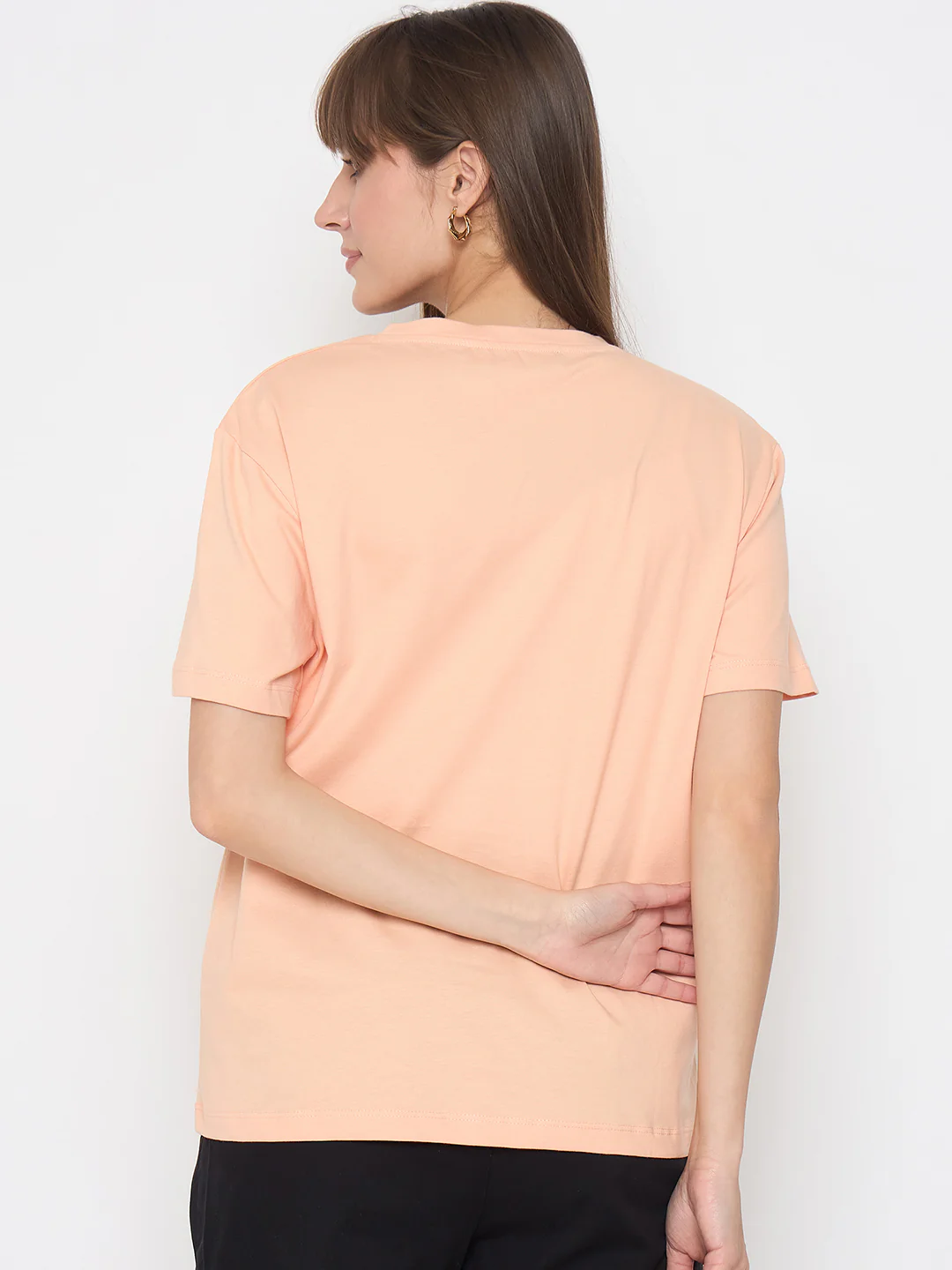 Madame Graphic Print Embellished Peach Sinker Tshirt - Image 6