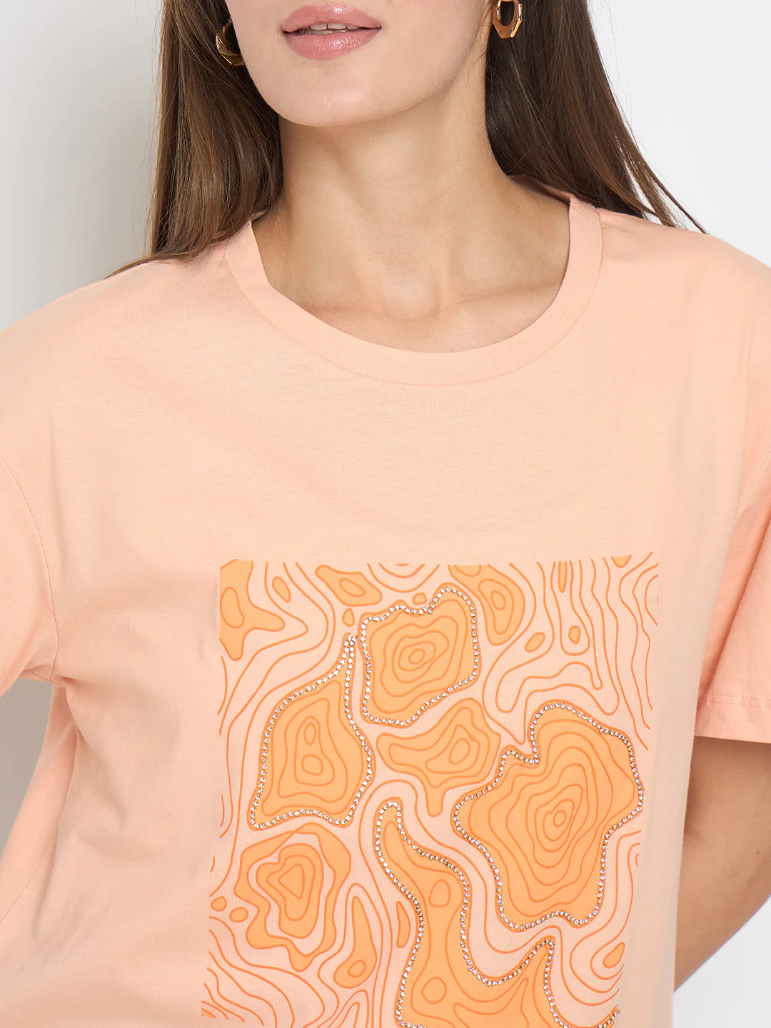 Madame Graphic Print Embellished Peach Sinker Tshirt - Image 7