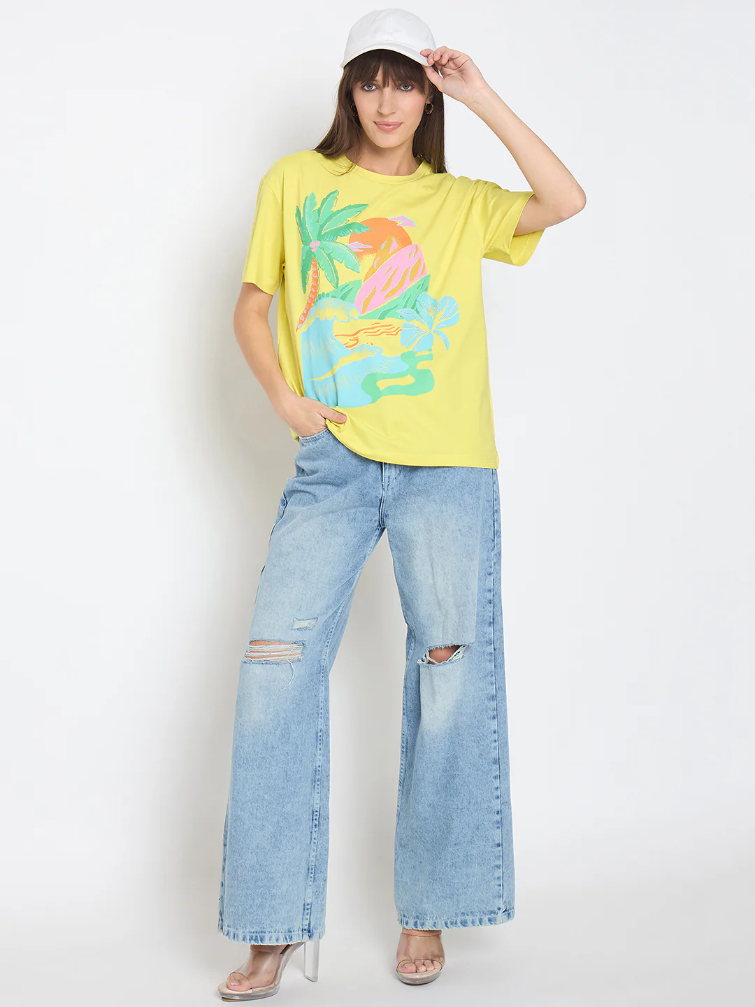 Madame Swarovski Detail Graphic Print Lemon Yellow Sinker T-shirt - Image 2