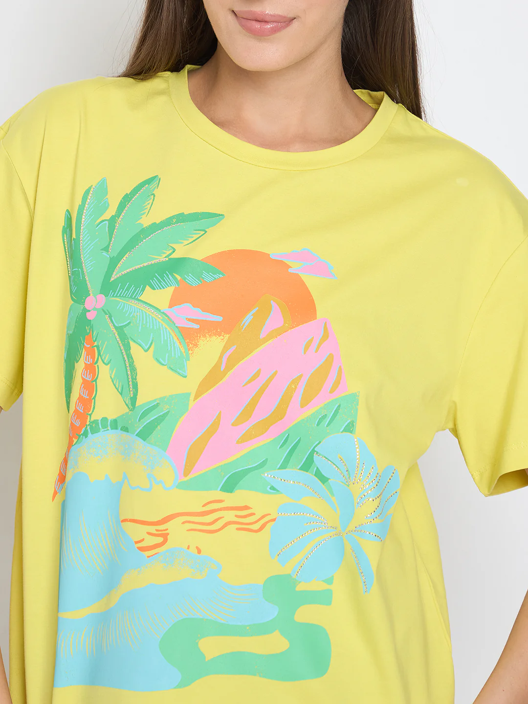 Madame Swarovski Detail Graphic Print Lemon Yellow Sinker T-shirt - Image 7
