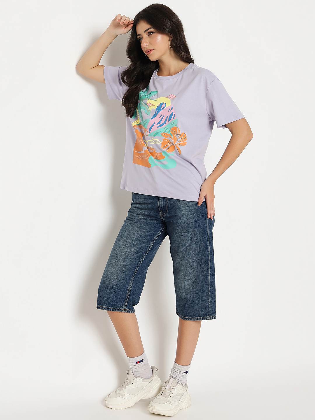 Madame Cotton Tropical Print Mauve T-shirt - Image 2