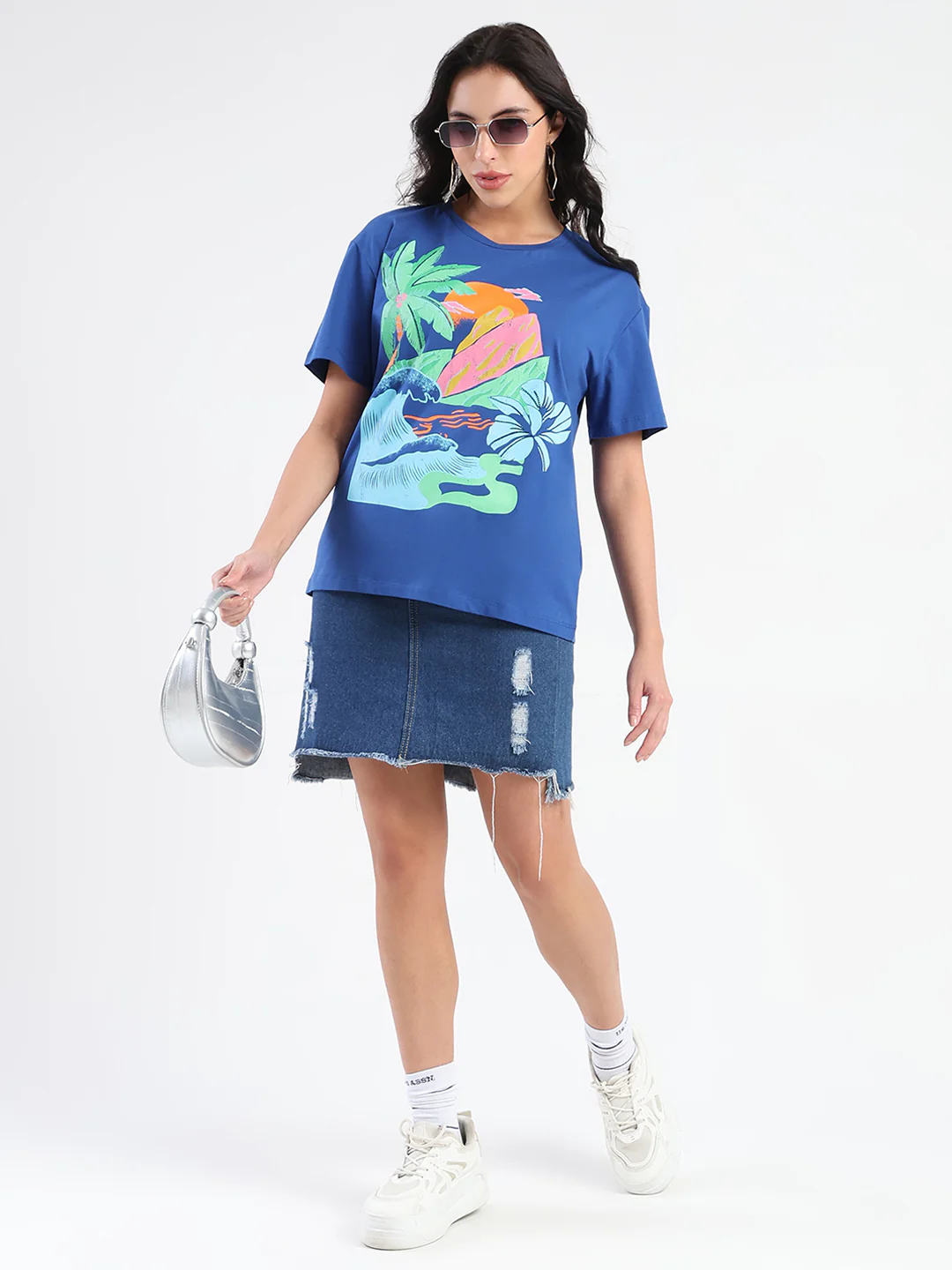 Madame Swarovski Graphic Print Royal Blue Sinker T-shirt