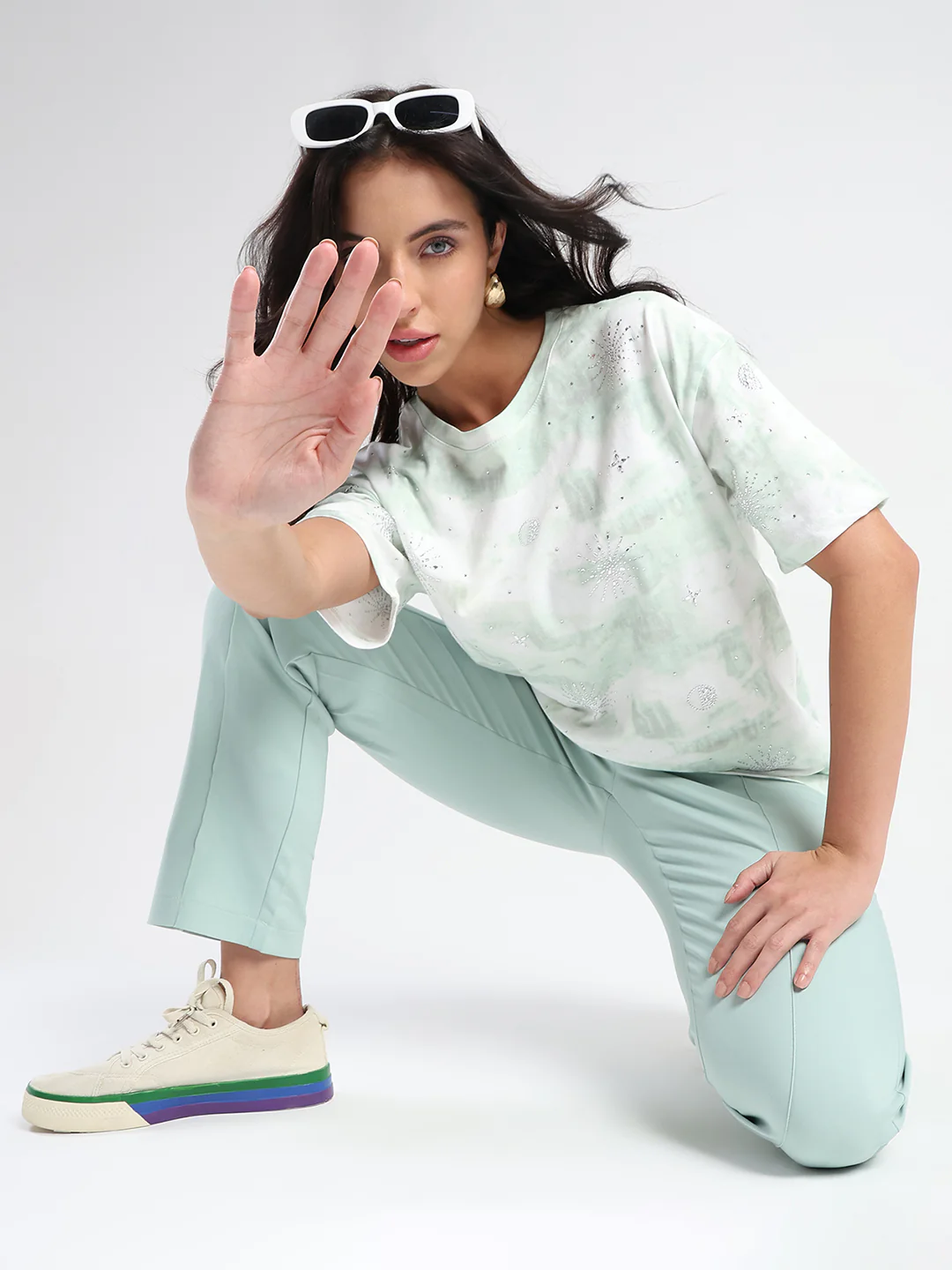 Madame Swarovksi Detailed Tie and Dye Sea Green T-shirt - Image 2