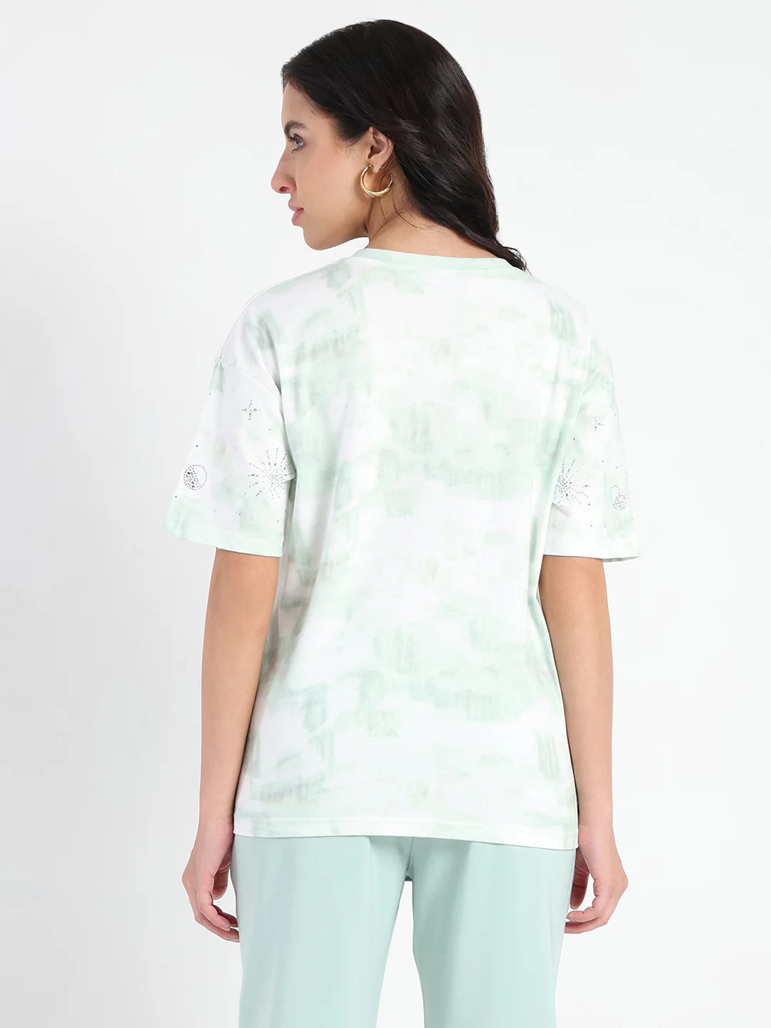Madame Swarovksi Detailed Tie and Dye Sea Green T-shirt - Image 6