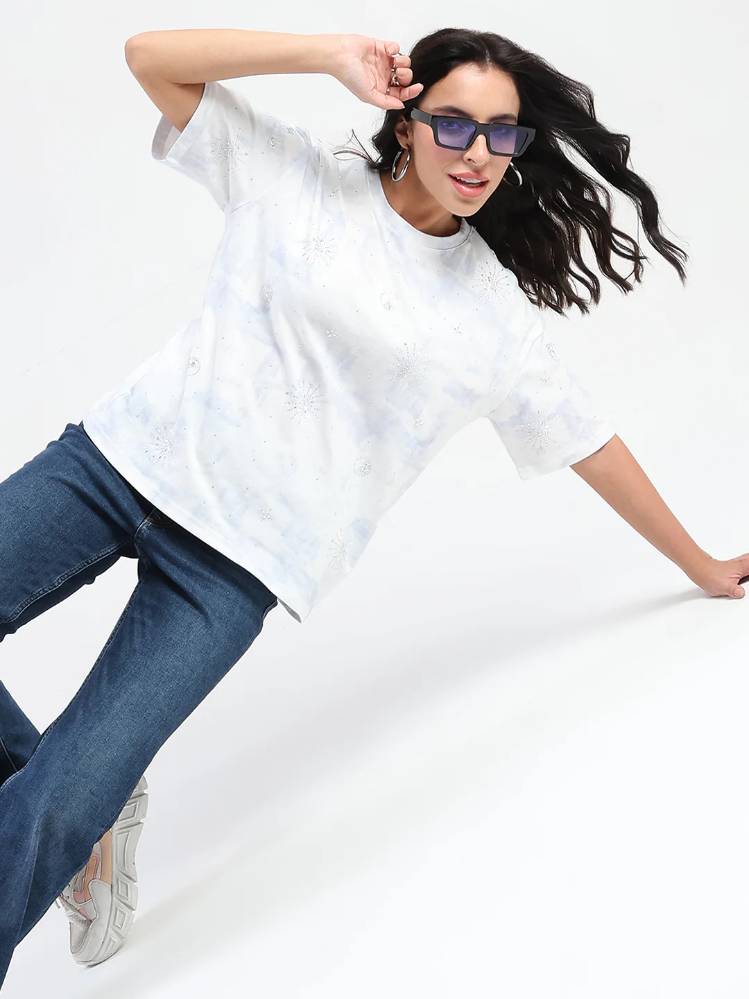 Madame Swarovksi Detailed Tie and Dye Sky Blue T-shirt - Image 2