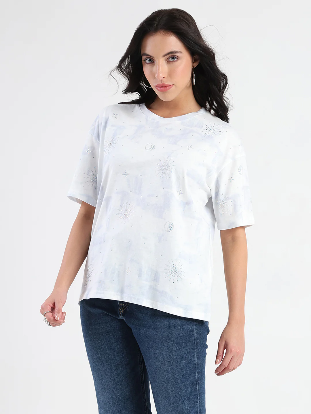 Madame Swarovksi Detailed Tie and Dye Sky Blue T-shirt - Image 5