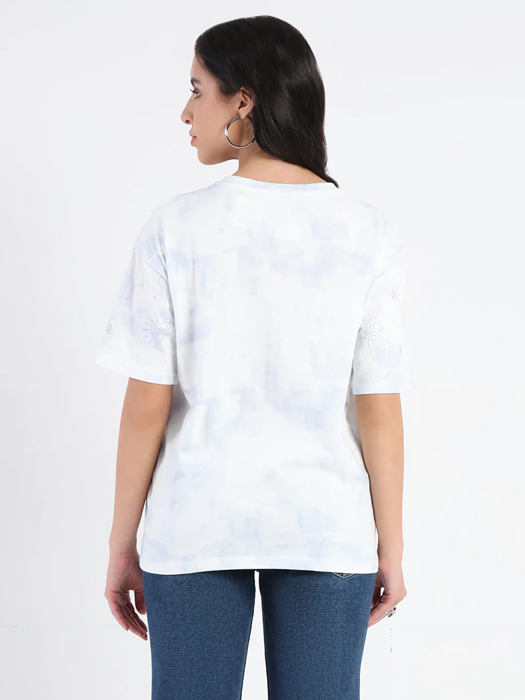Madame Swarovksi Detailed Tie and Dye Sky Blue T-shirt - Image 6