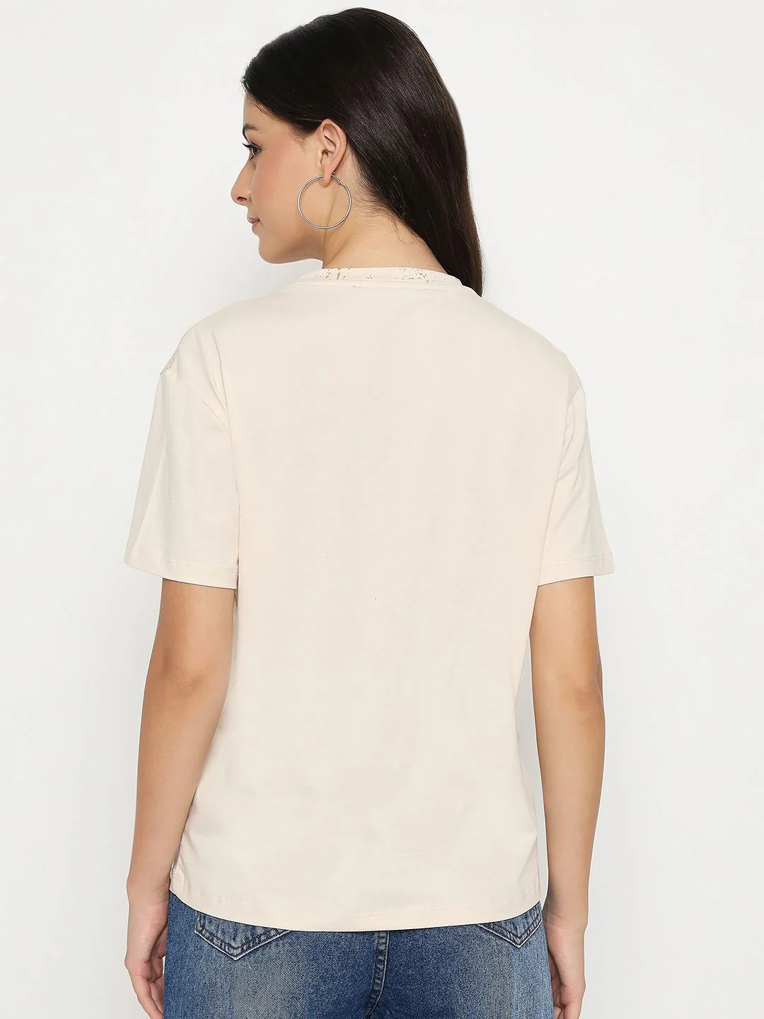 Madame Dori Embroidery Cotton Blend Beige T-shirt - Image 6