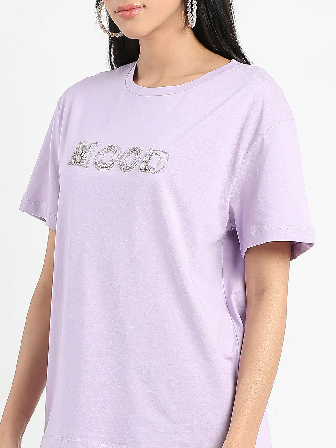Madame Embellished Typography Lilac Cotton T-Shirt - Image 7