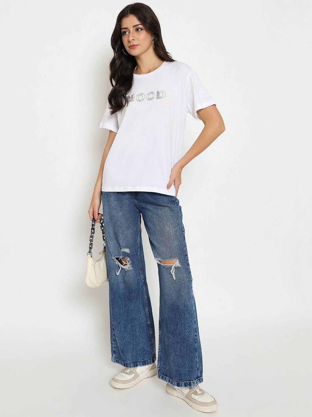 Madame Embellished Typography White Cotton T-shirt - Image 2