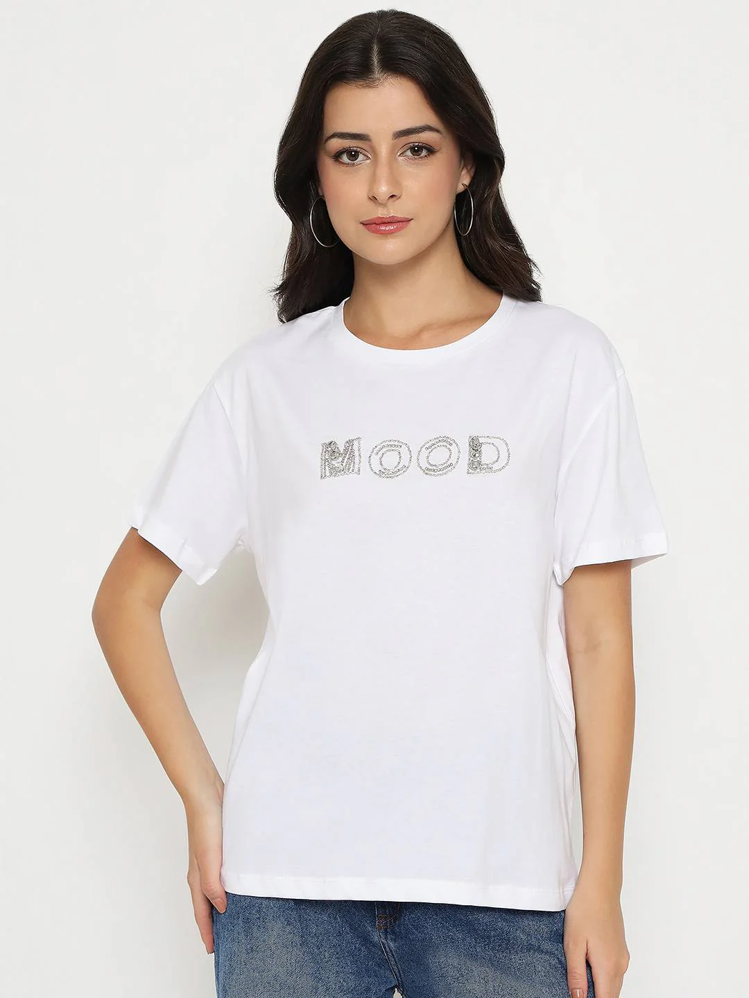Madame Embellished Typography White Cotton T-shirt - Image 3
