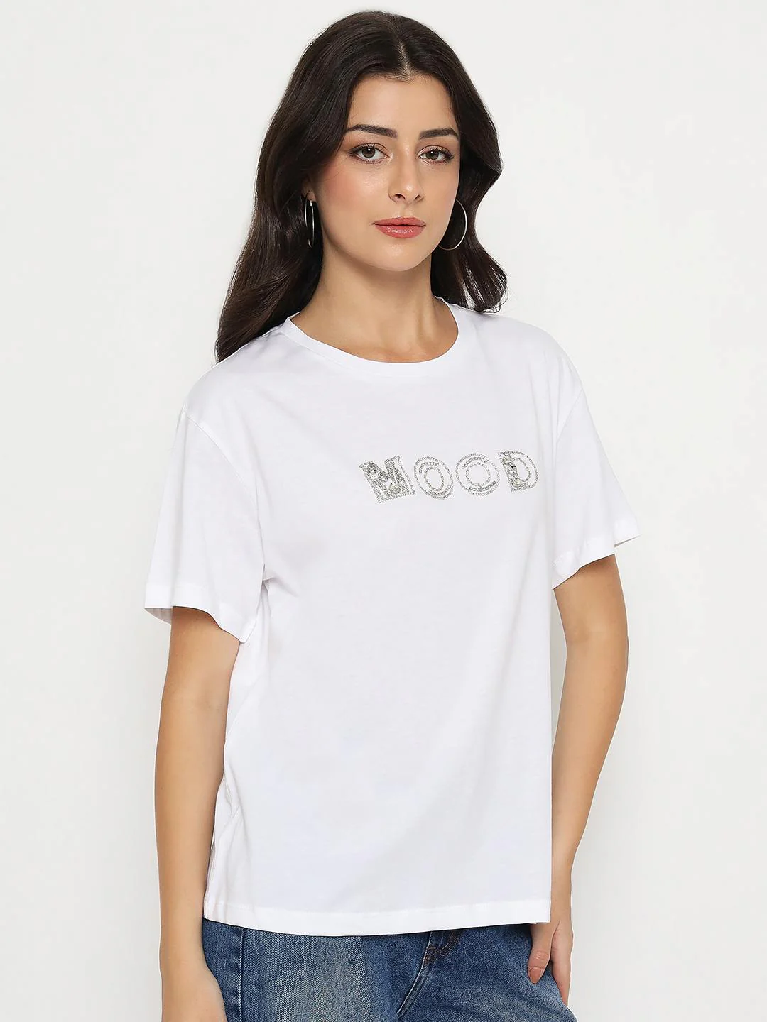 Madame Embellished Typography White Cotton T-shirt - Image 4