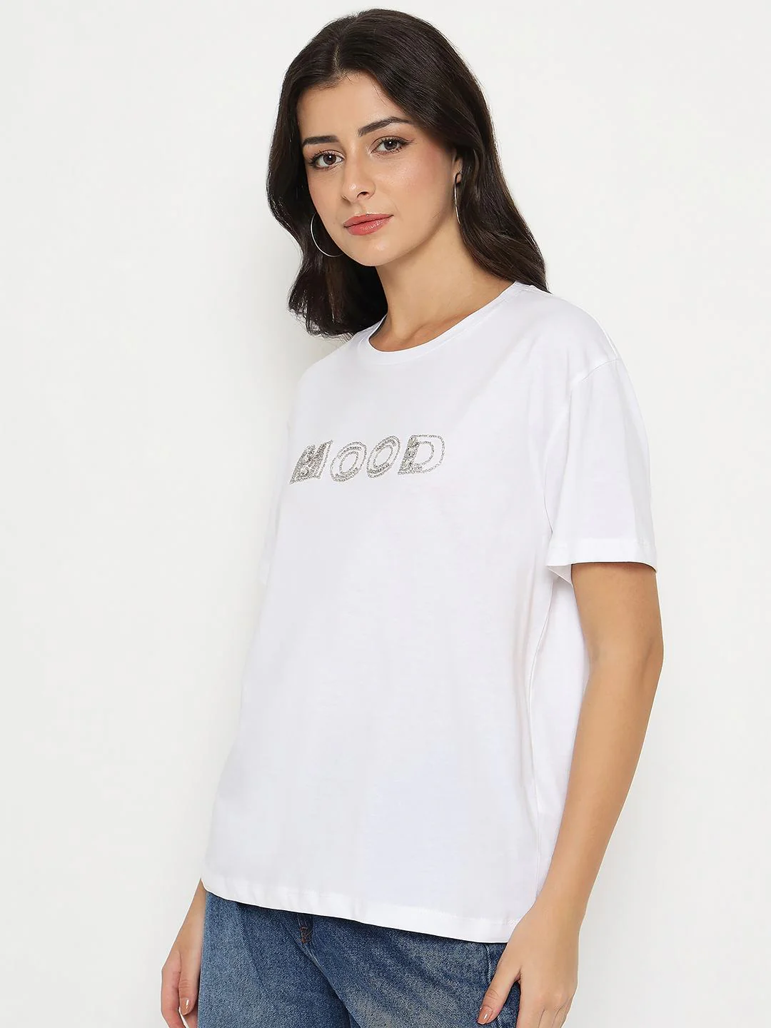 Madame Embellished Typography White Cotton T-shirt - Image 5