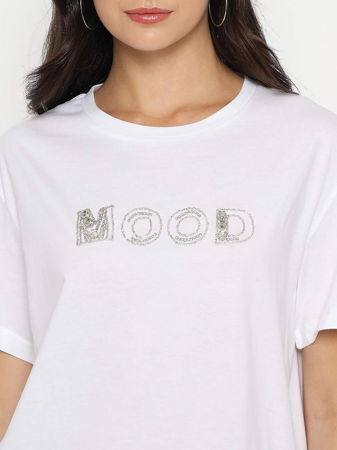 Madame Embellished Typography White Cotton T-shirt - Image 7