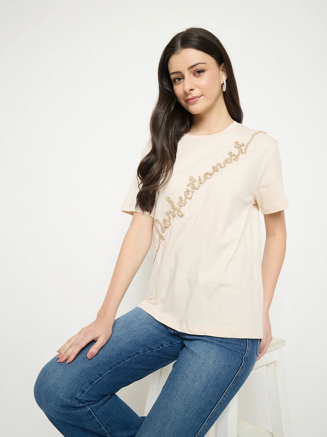 Madame Beige Cotton Printed T-Shirt - Image 3