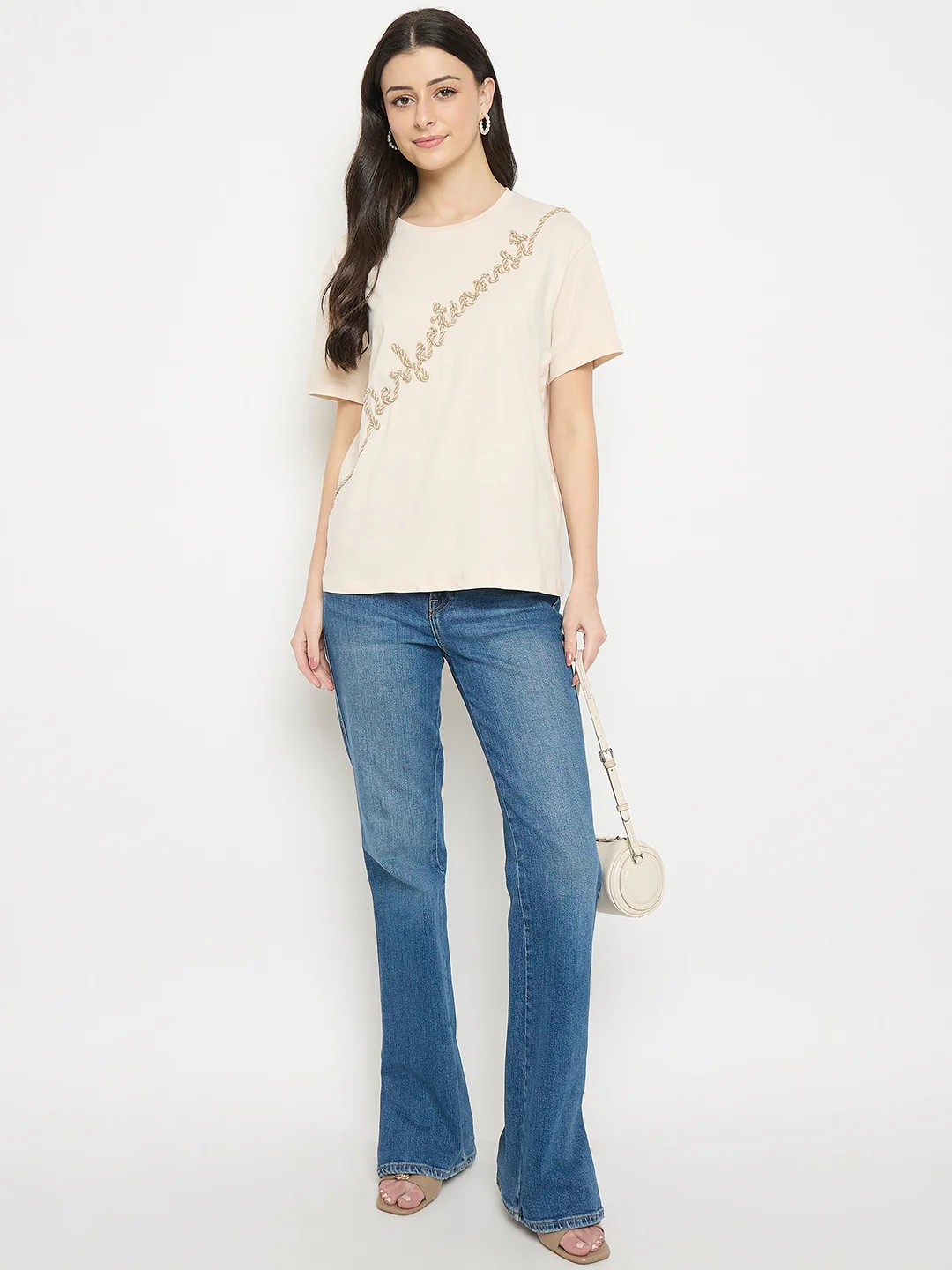 Madame Beige Cotton Printed T-Shirt - Image 4