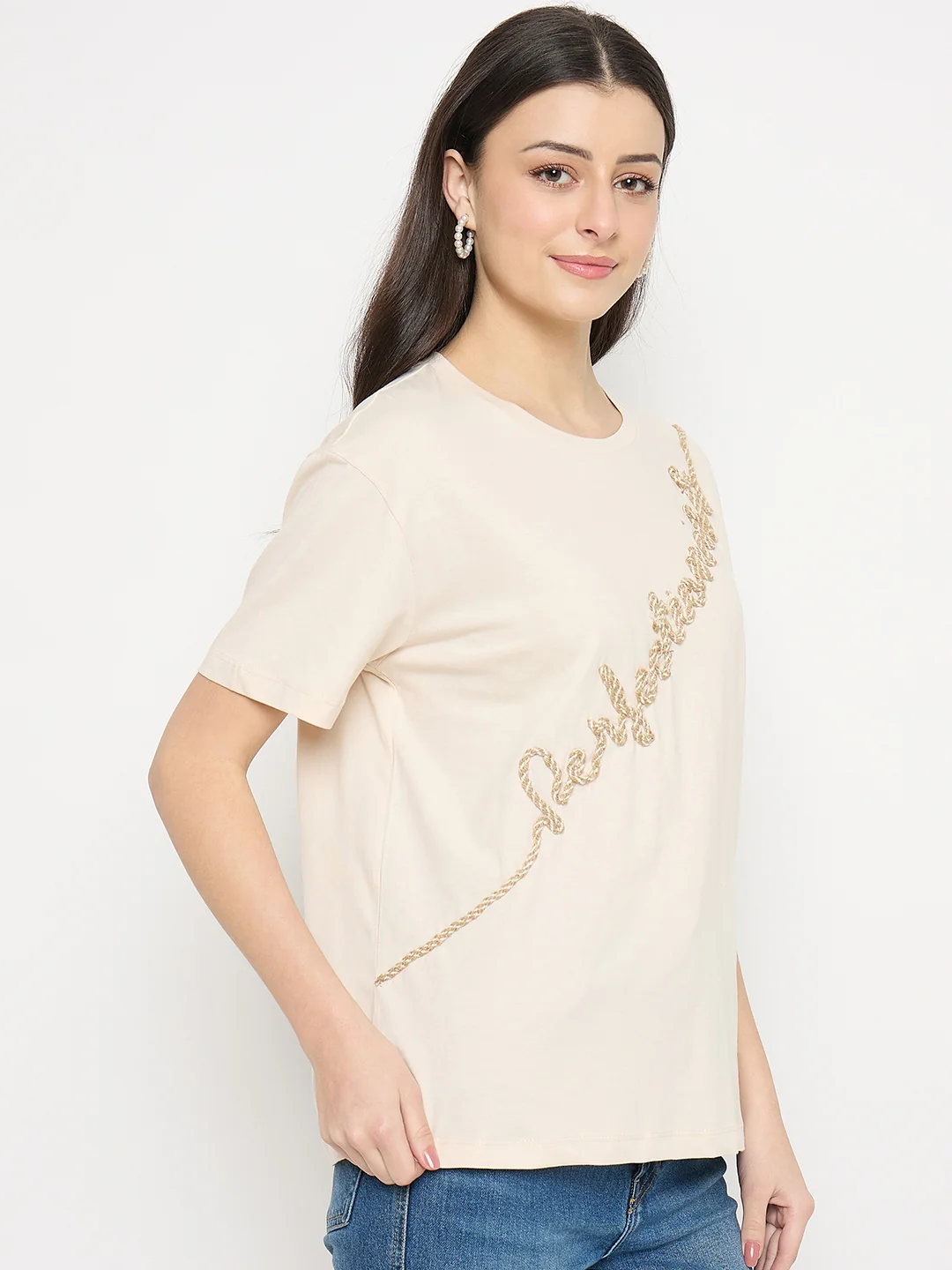 Madame Beige Cotton Printed T-Shirt - Image 5
