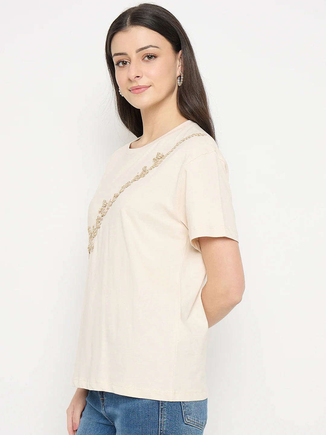 Madame Beige Cotton Printed T-Shirt - Image 6