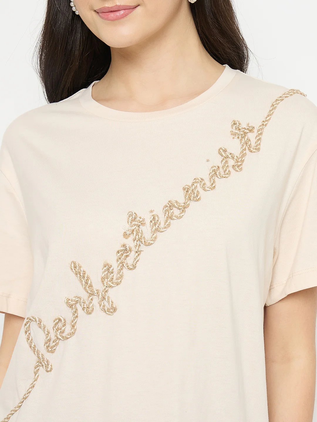 Madame Beige Cotton Printed T-Shirt - Image 8