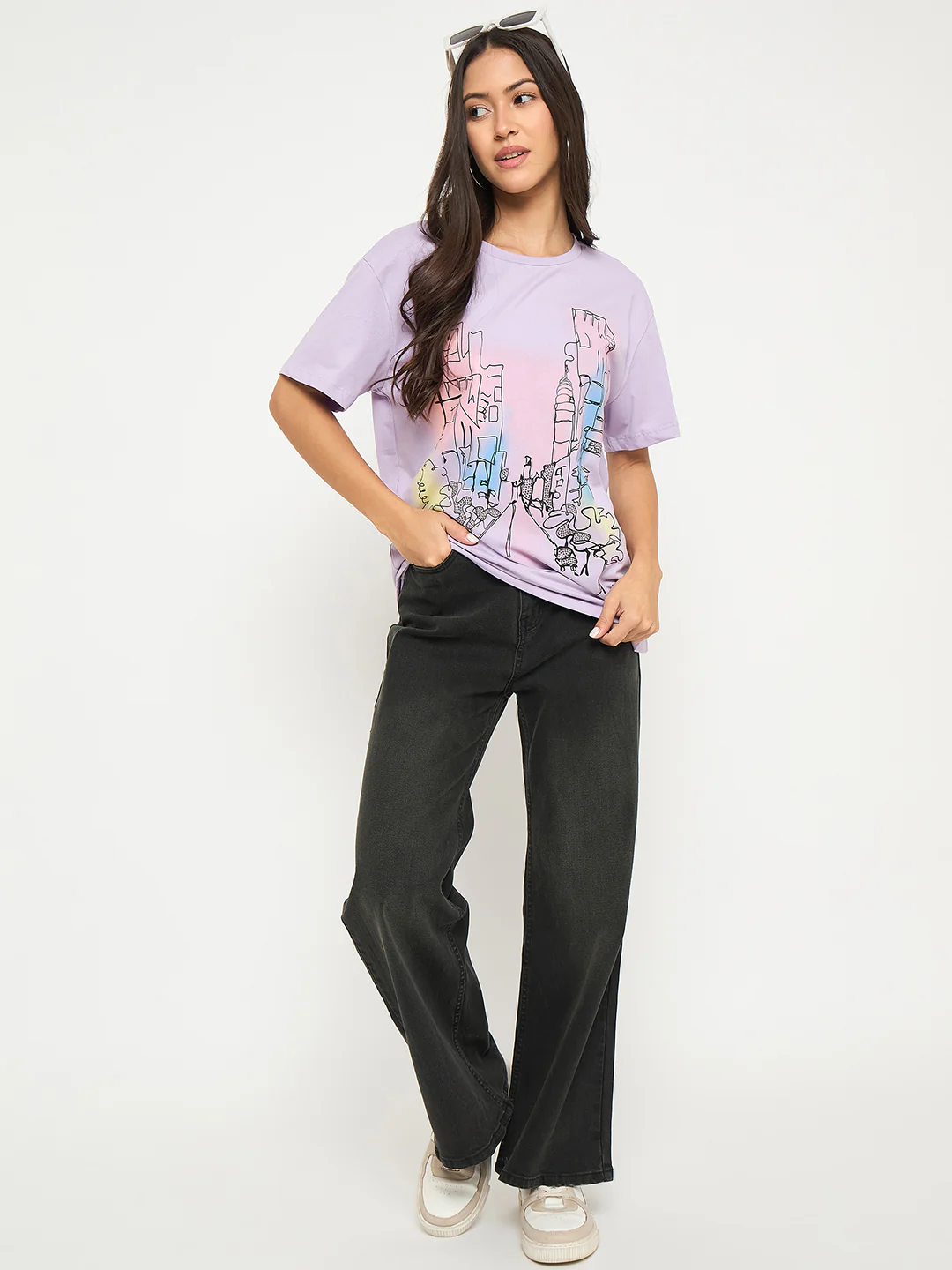 Madame Swarovski Detail Graphic Print Cotton Lilac T-shirt - Image 2