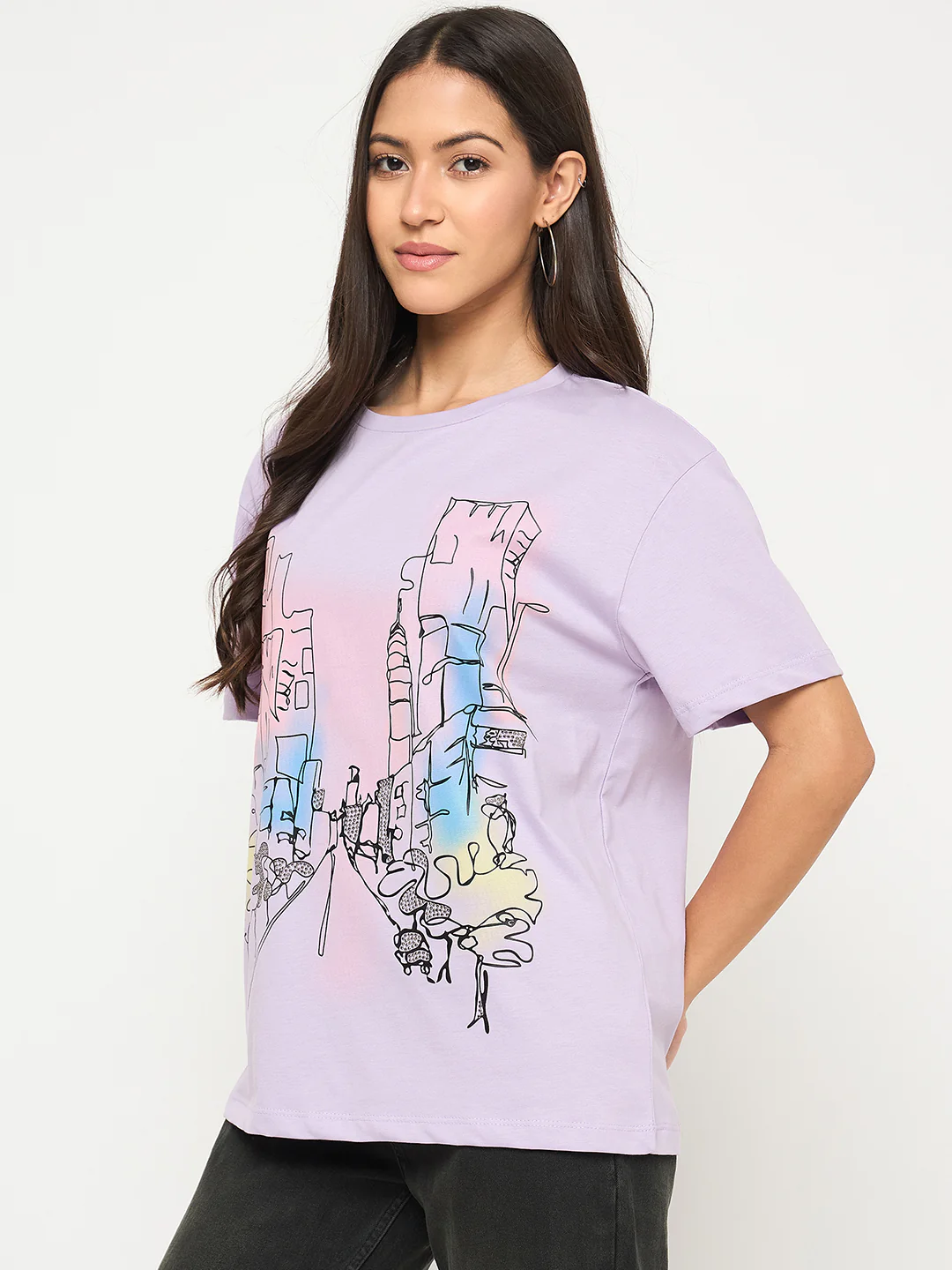 Madame Swarovski Detail Graphic Print Cotton Lilac T-shirt - Image 5
