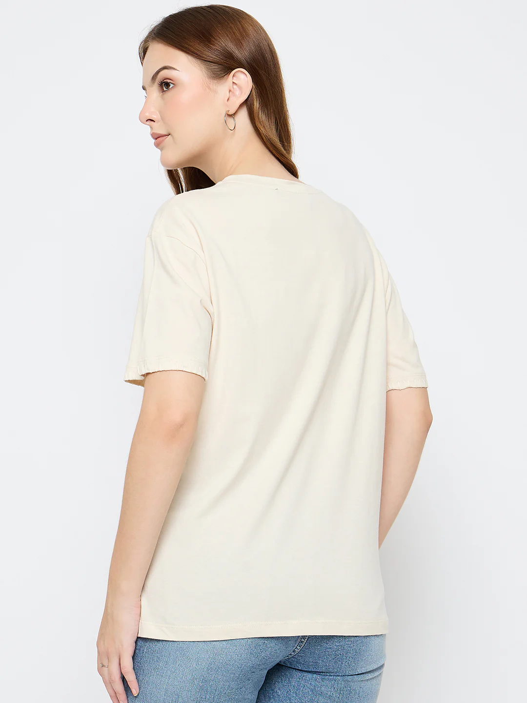 Madame Embroidered Patch Pocket Beige Cotton T-shirt - Image 6