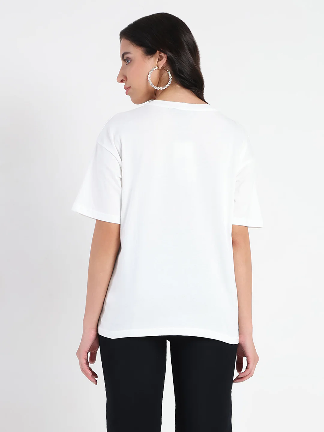 Madame Front Embellished Solid White Cotton T-shirt - Image 6