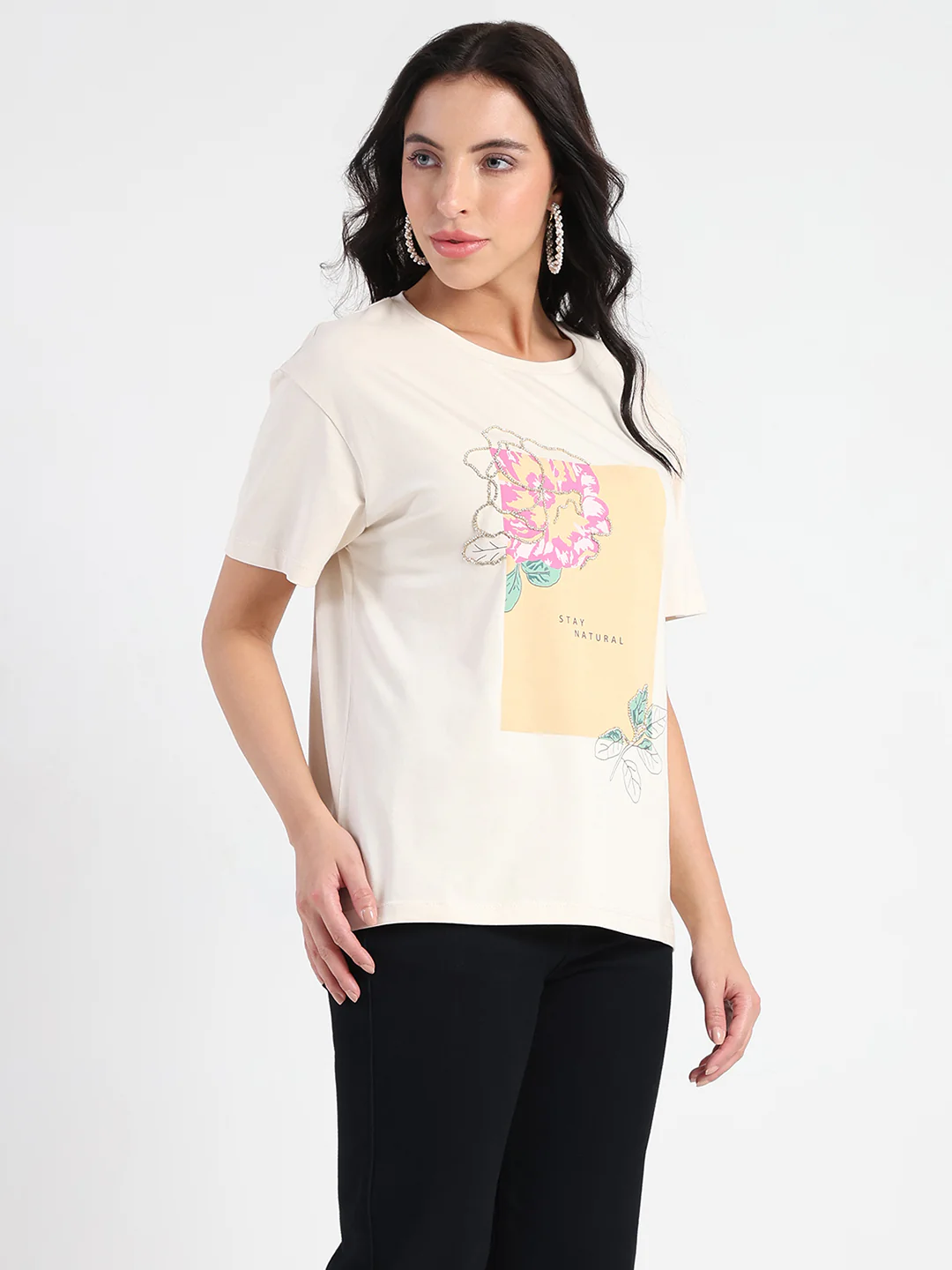 Madame Graphic Print Beige Cotton Blend T-shirt - Image 4