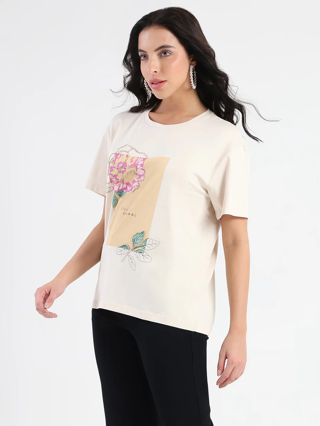 Madame Graphic Print Beige Cotton Blend T-shirt - Image 5