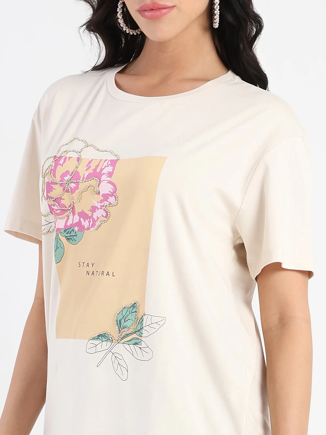 Madame Graphic Print Beige Cotton Blend T-shirt - Image 7