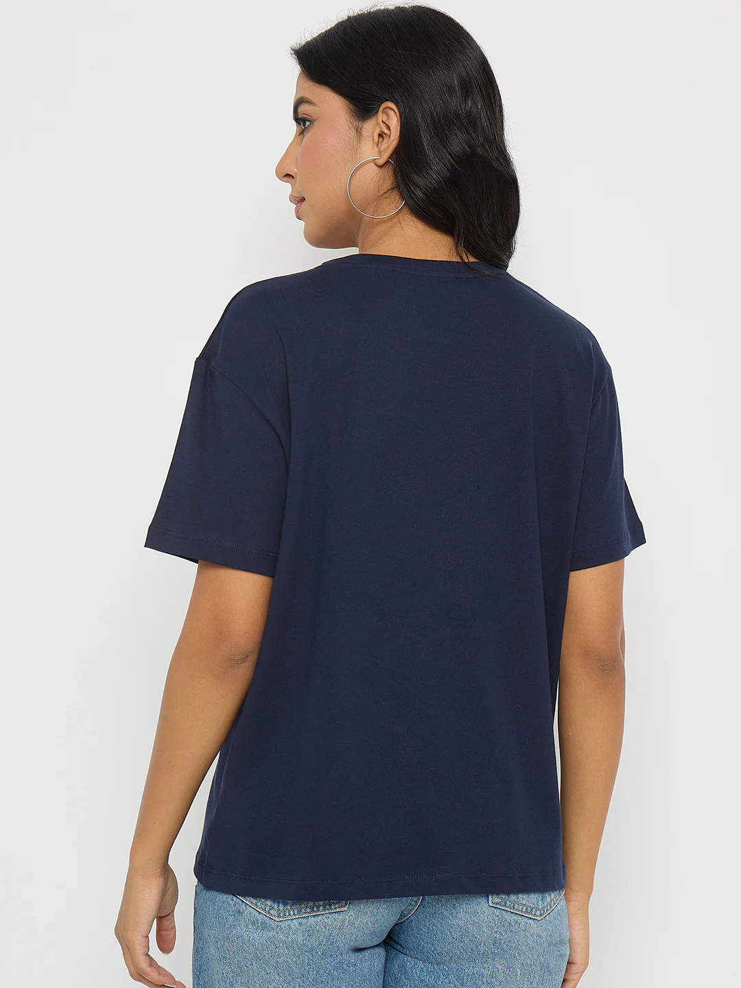 Madame Graphic And Typography Print Navy Blue Cotton T-Shirt - Image 6
