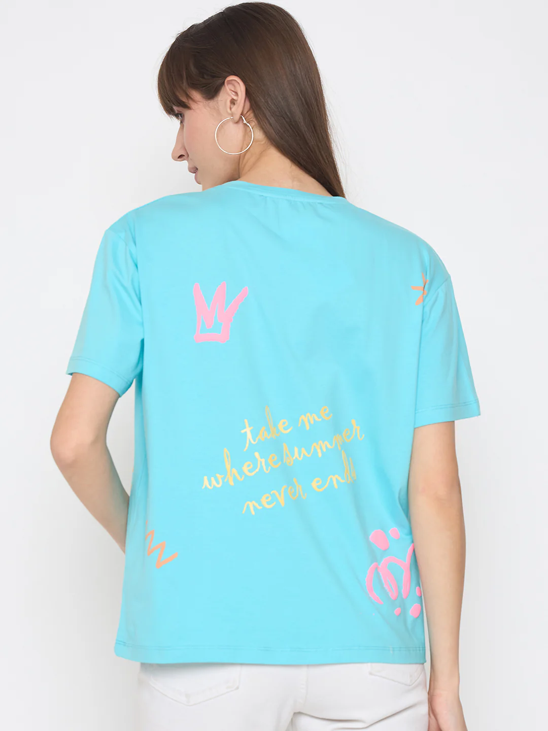 Madame Handwork and Embroidery Detail Aqua Blue T-shirt - Image 6