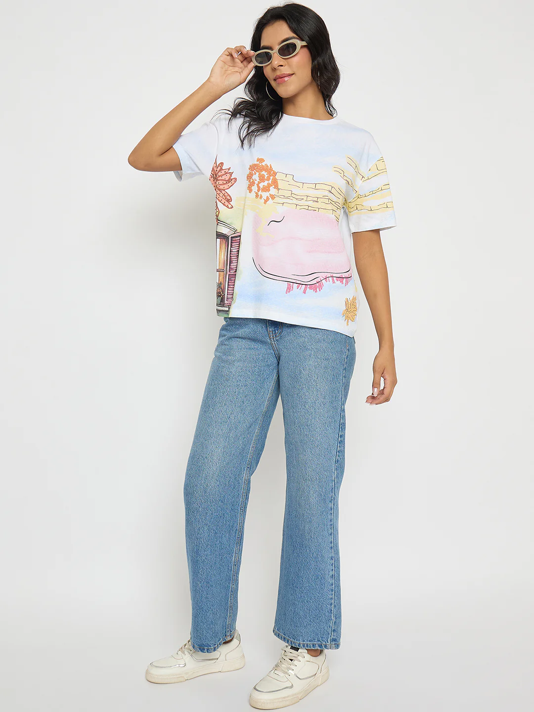 Madame All Over Print Cotton Blend White T-Shirt - Image 2