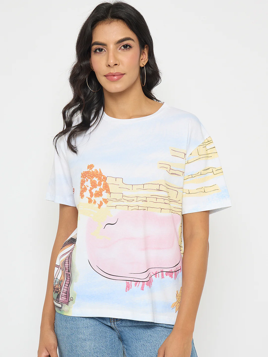 Madame All Over Print Cotton Blend White T-Shirt - Image 3