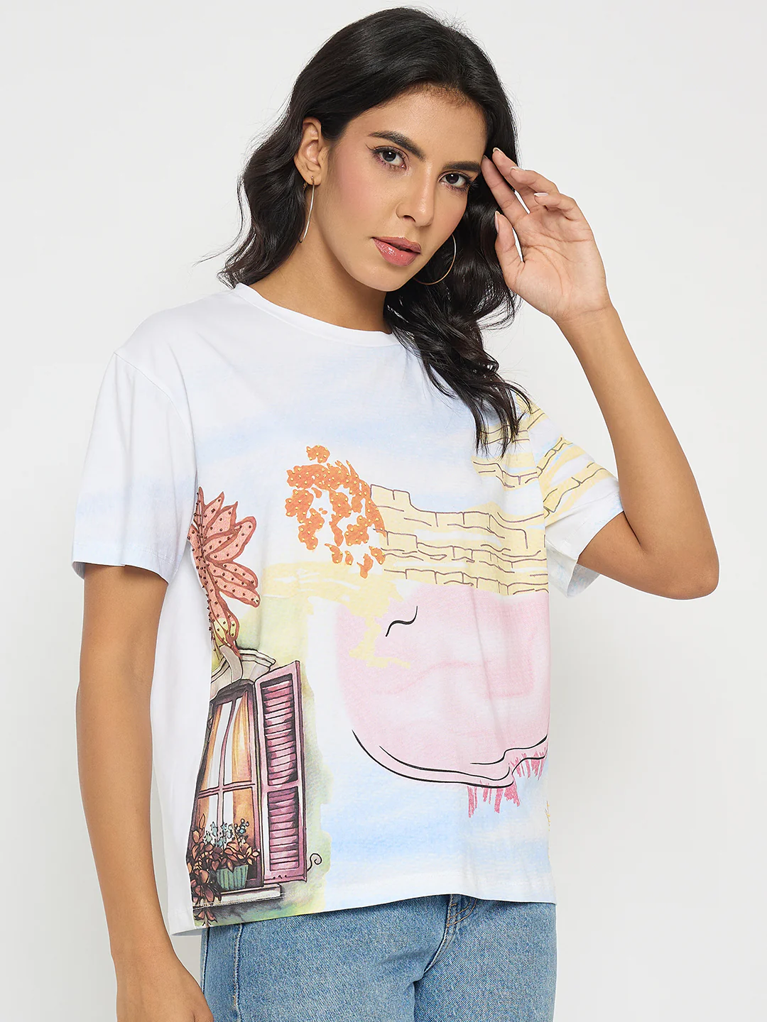 Madame All Over Print Cotton Blend White T-Shirt - Image 4