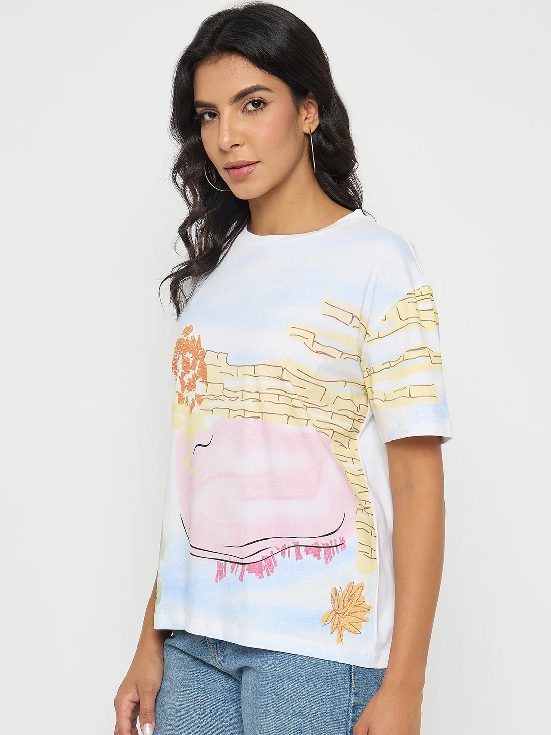 Madame All Over Print Cotton Blend White T-Shirt - Image 5