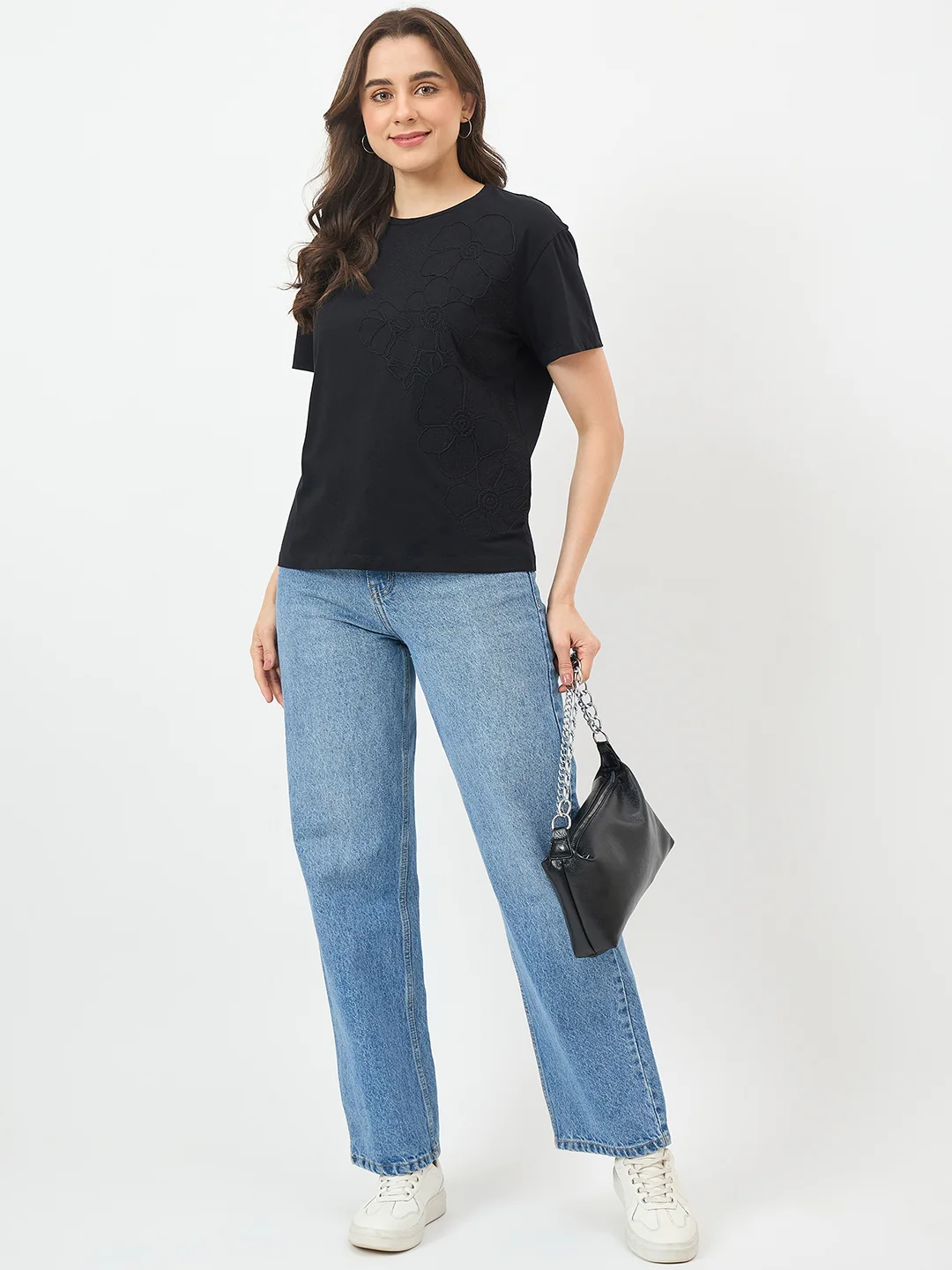 Madame Black Cotton Half-Sleeve T-Shirt - Image 2