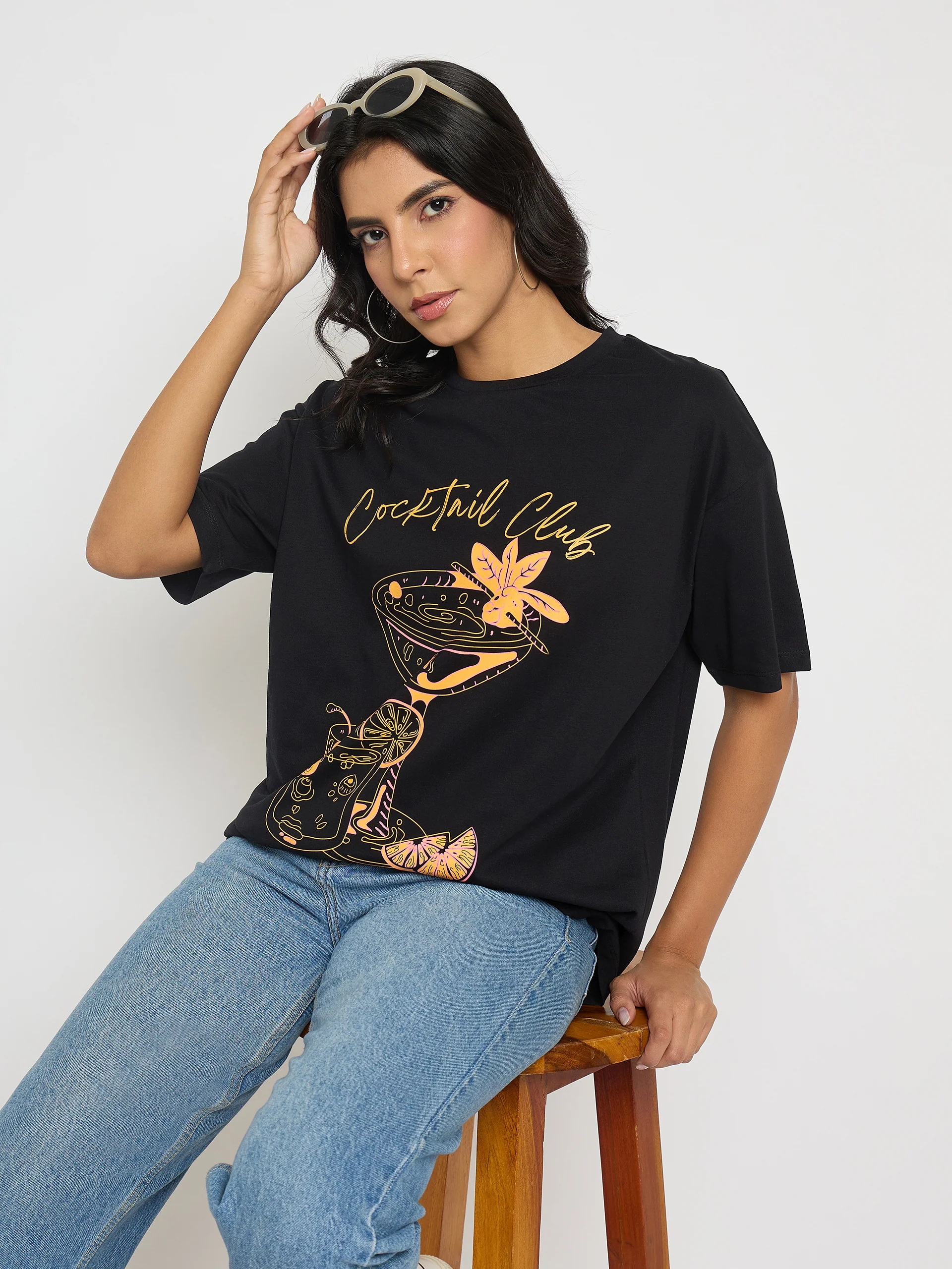 Madame Graphic Print Black Cotton T-shirt