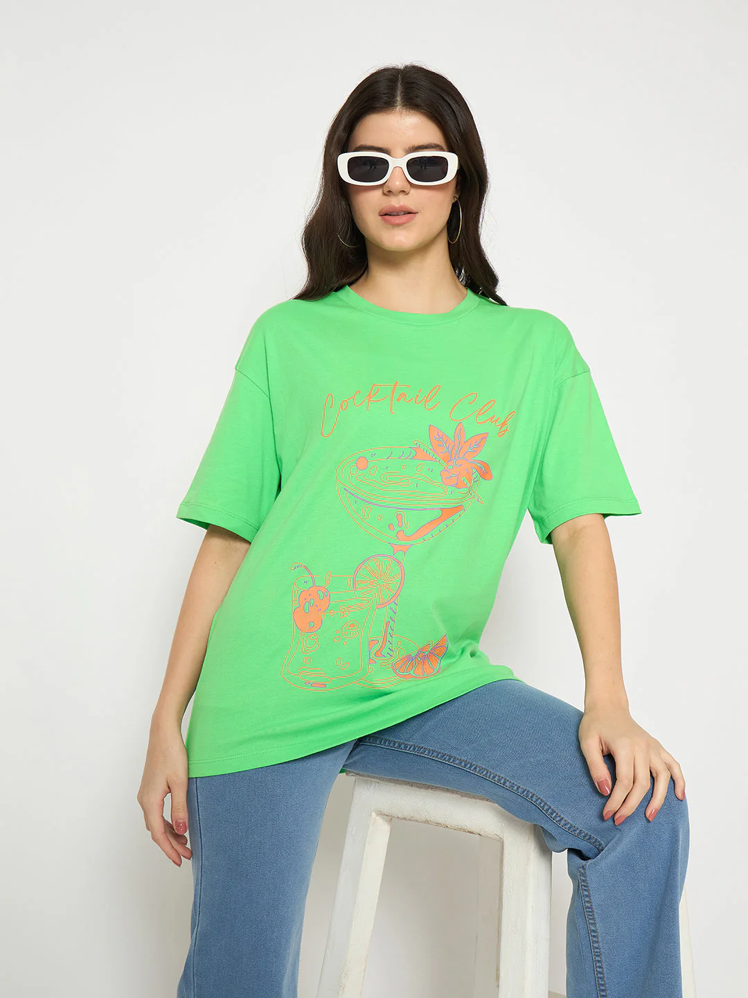 Madame Graphic Print Green  Cotton T-shirt