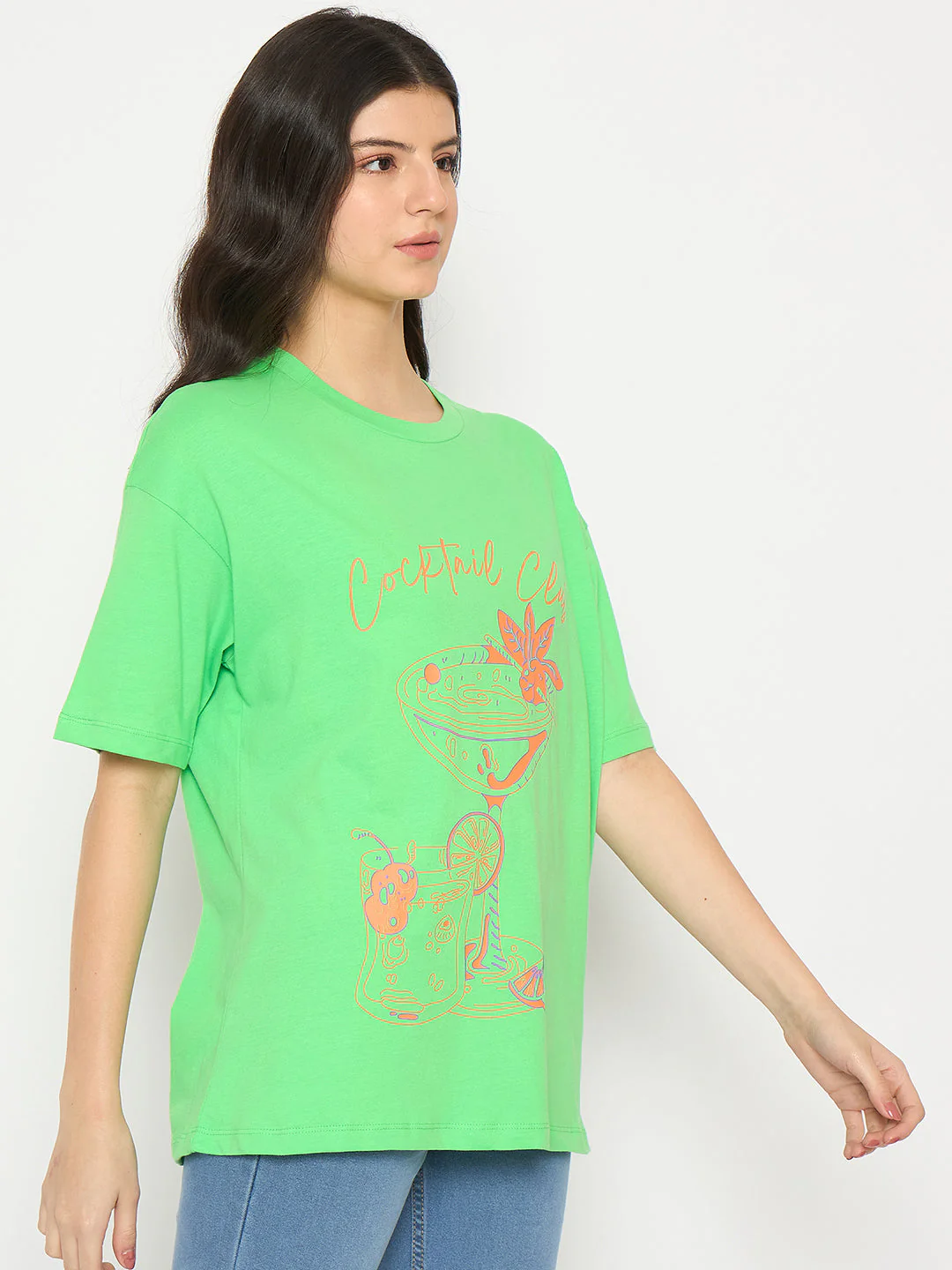 Madame Graphic Print Green  Cotton T-shirt - Image 4