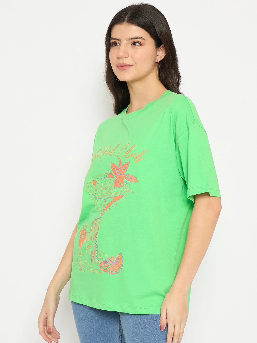 Madame Graphic Print Green  Cotton T-shirt - Image 5