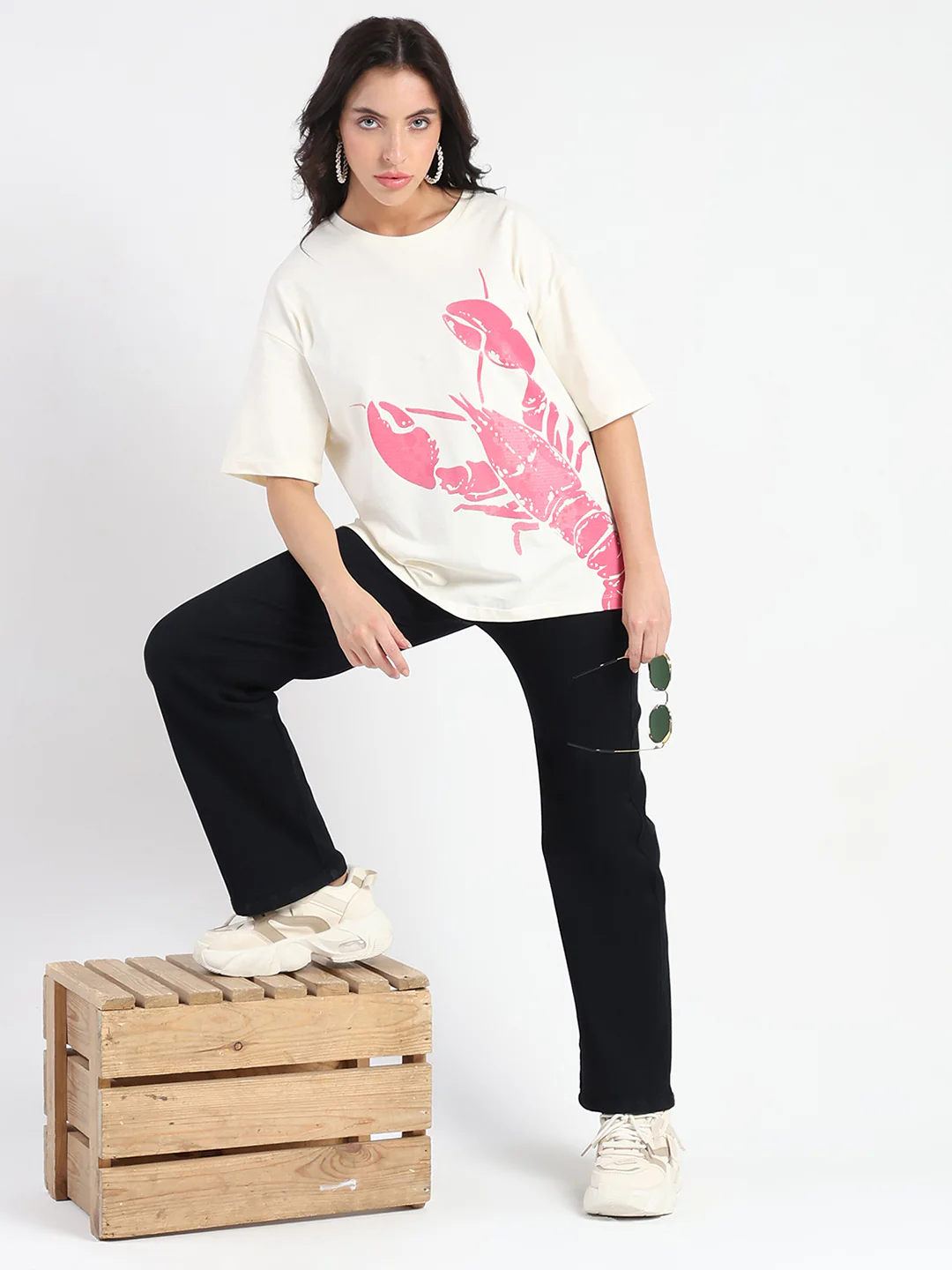 Madame Graphic Print Half Sleeve Off White Cotton T-shirt