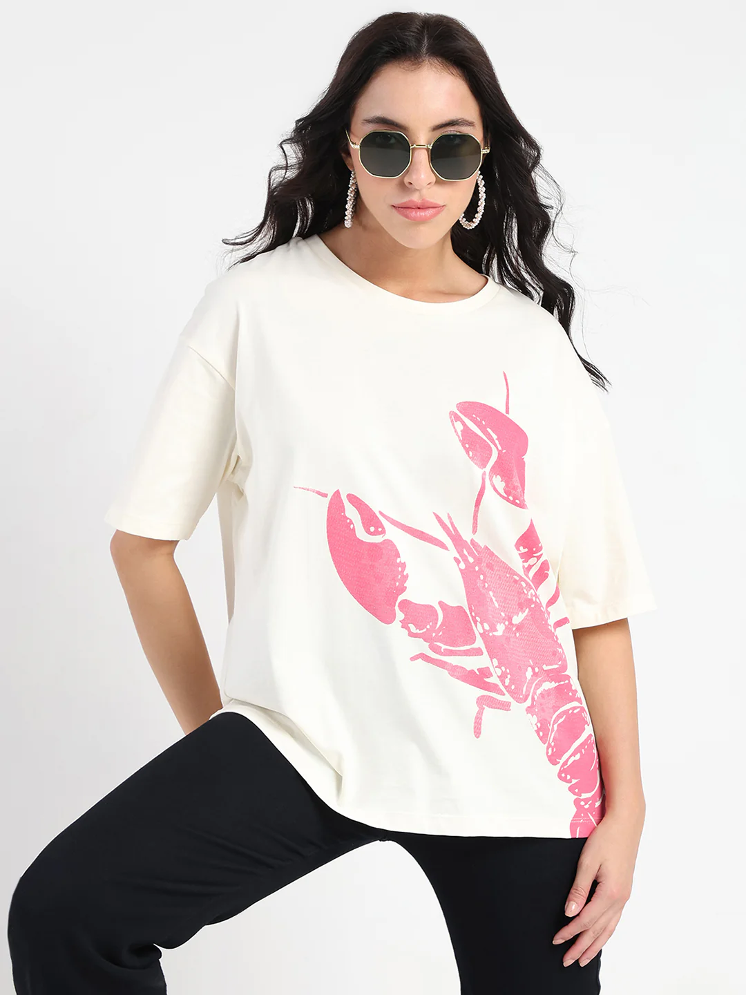 Madame Graphic Print Half Sleeve Off White Cotton T-shirt - Image 2