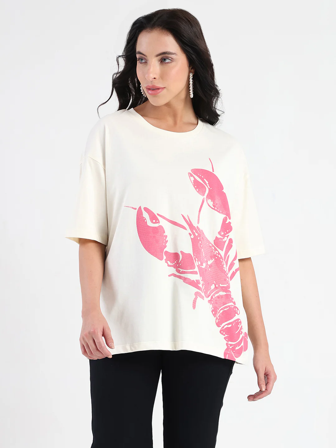 Madame Graphic Print Half Sleeve Off White Cotton T-shirt - Image 3